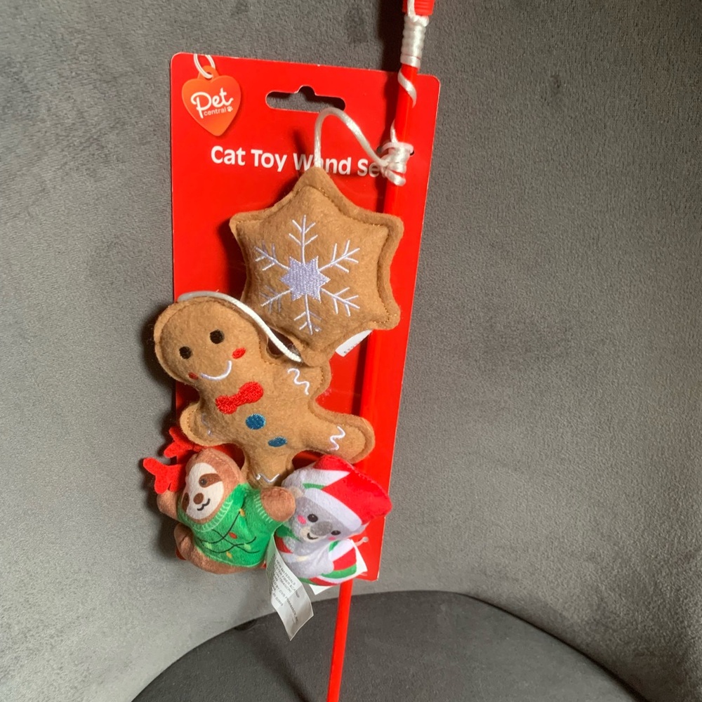 Cat Toy Wand Set - Festive Brown and Red